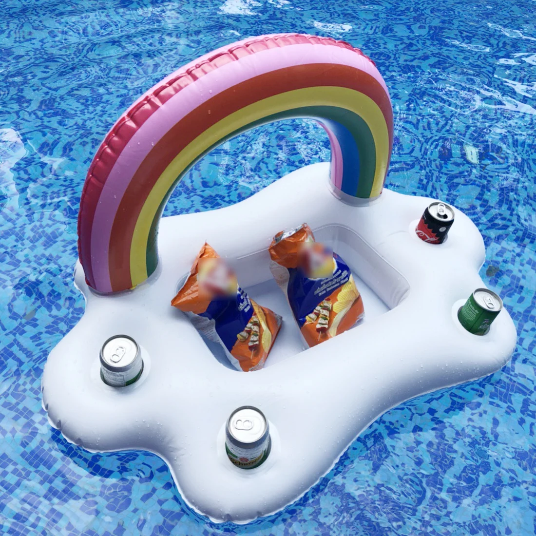 

Summer Party Toys Inflatable Rainbow Cloud Swimming Pool Float Ice Bucket Cup Holder Beer Drink Table Bar Tray Beach Accessories