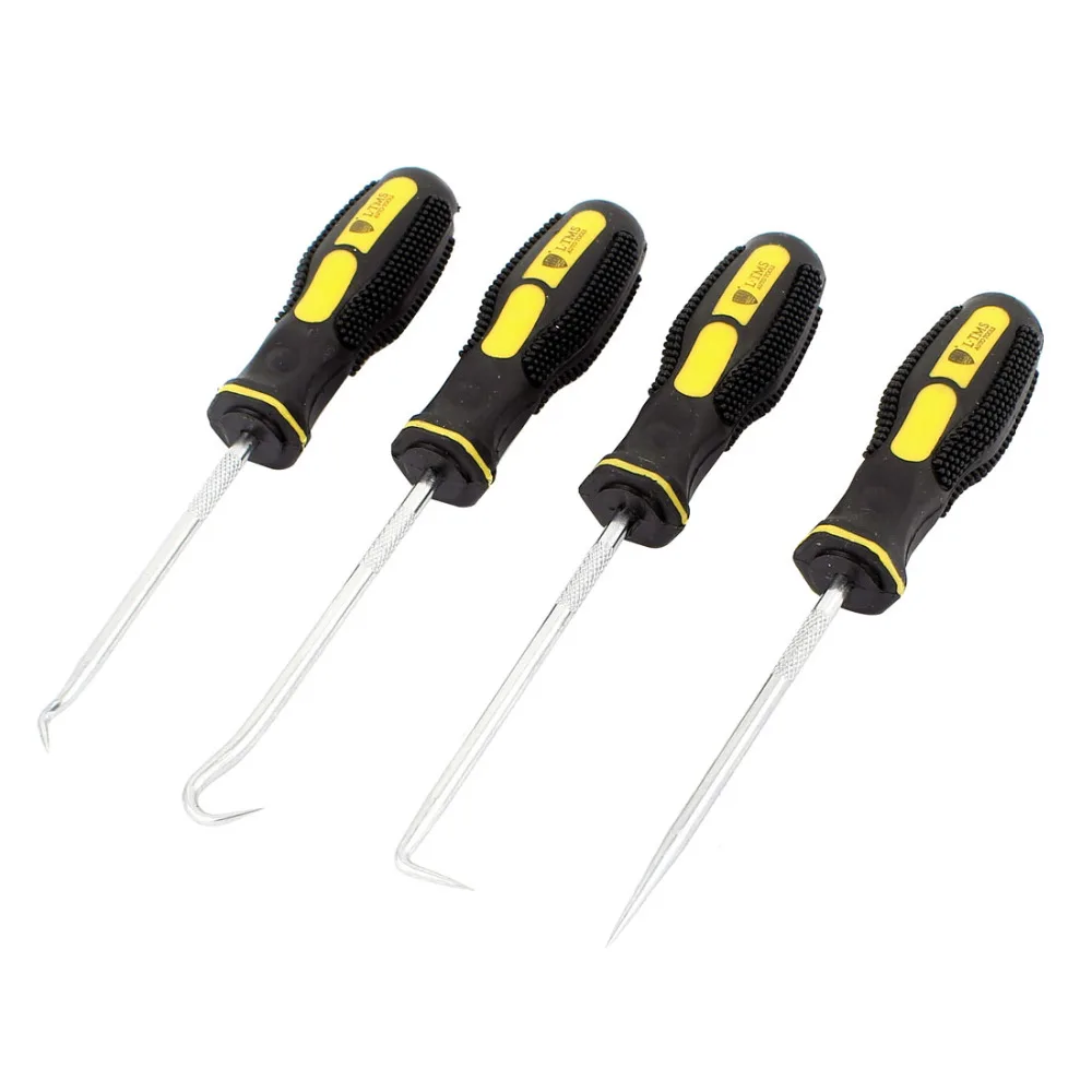 

UXCELL Newest 4 Pcs Nonslip Plastic Handle Metal Pick Hook Set Black Yellow