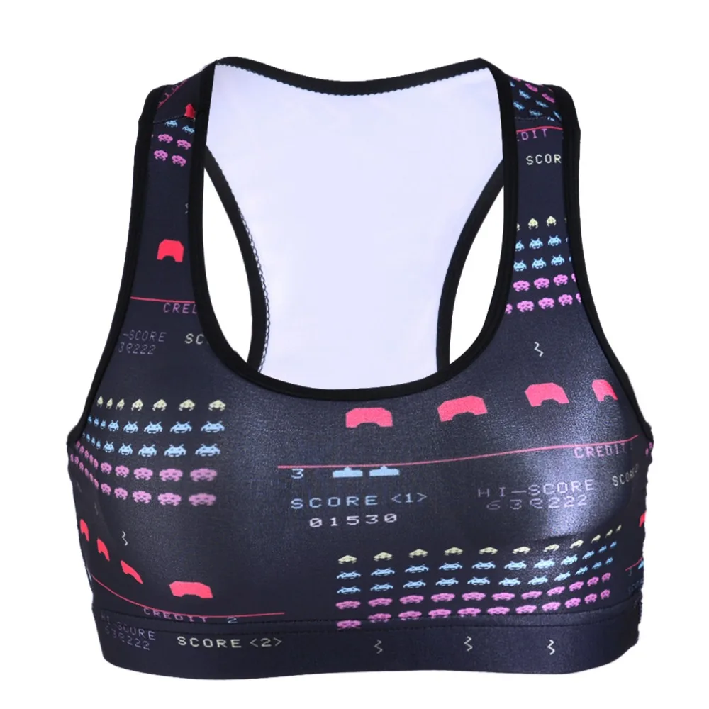 

0067 Summer Sexy Girl Women classical FC game PAC-MAN 3D Prints Padded Push Up Gym Vest Top Chest Running Sport Yoga Bras