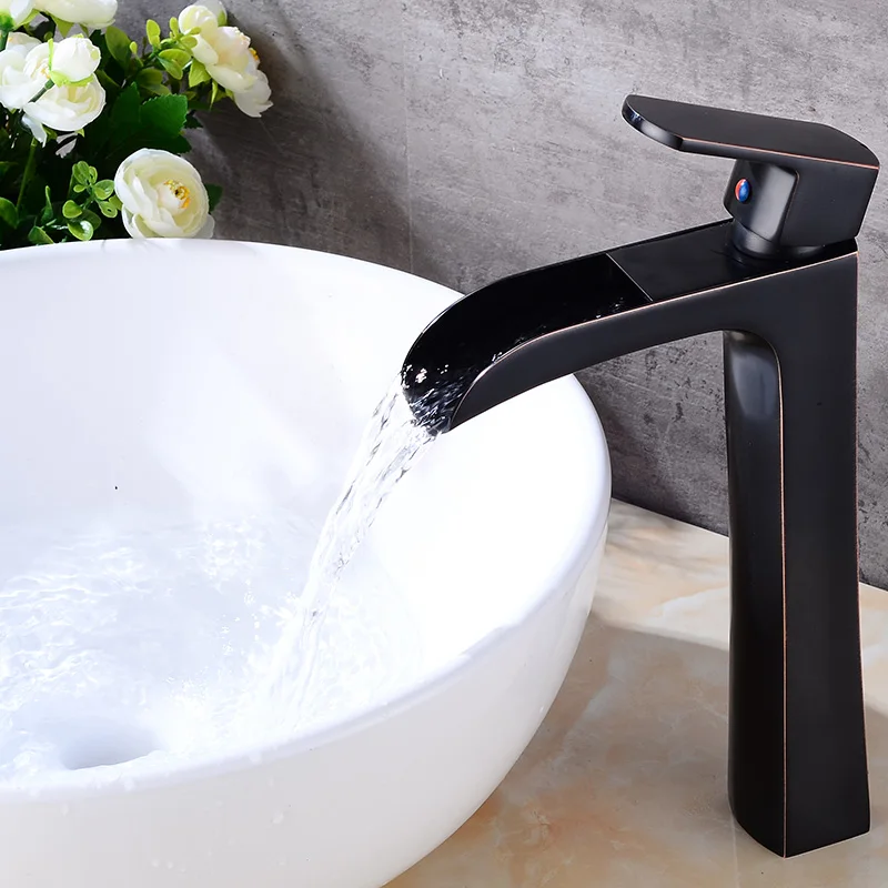 Ванная комната Водопад черный бронзовый Смесители для раковины с одной ручкой высокого стиля смесительная ванна кран латунь Раковина