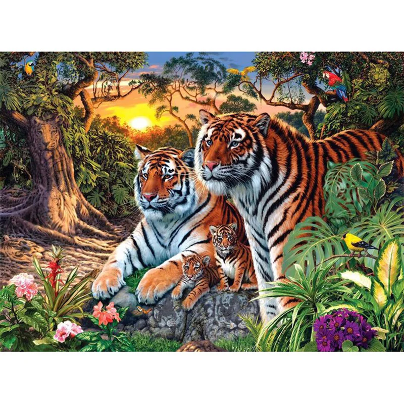 

Europe Home Decoration Tiger Family DIY Canvas Oil Painting Frameless Pictures By Numbers Wall Art GX7861 40*50cm