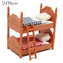 KiWarm Cute 1 Set Miniature Dolls House Furniture Bunk Bed Figurines Ornaments for Home Kids Room Decor Toy Doll Christmas Gift