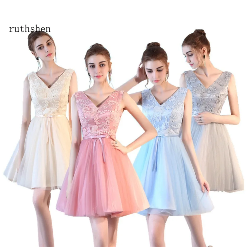 

ruthshen Short Homecoming Dresses Cheap V-Neck Cheap Vestido Curto Graduation Dresses For 8th Grade Light Blue Gray Pink