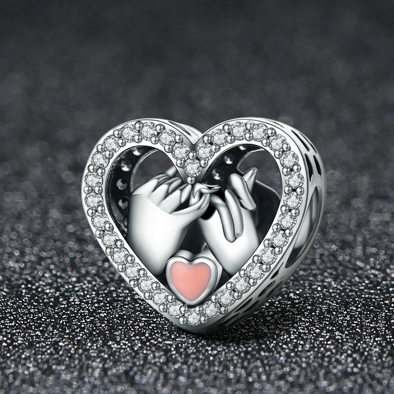 

Romantic Genuine 925 Sterling Silver Promise For Love Heart Beads fit Original Charm Bracelet DIY Jewelry Gift SCC167 BAMOER