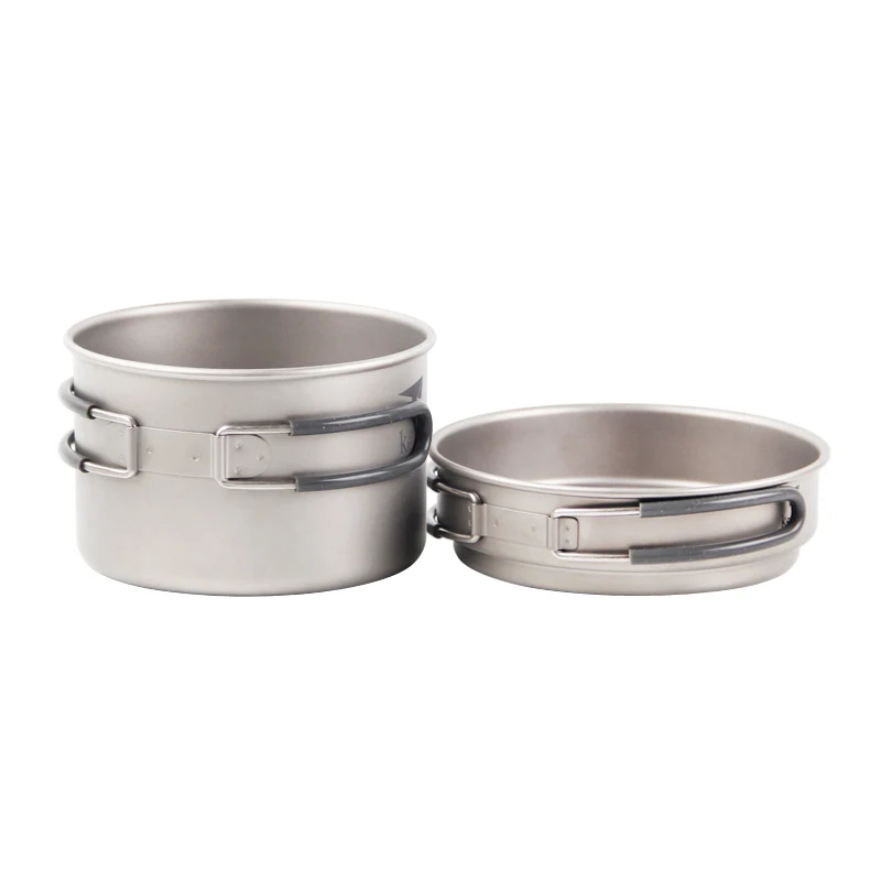 Keith 2PCS Titanium Pot Set Titanium Cookware Outdoor Camping Picnic Pot Set Cookware Pot + Frying Pan 