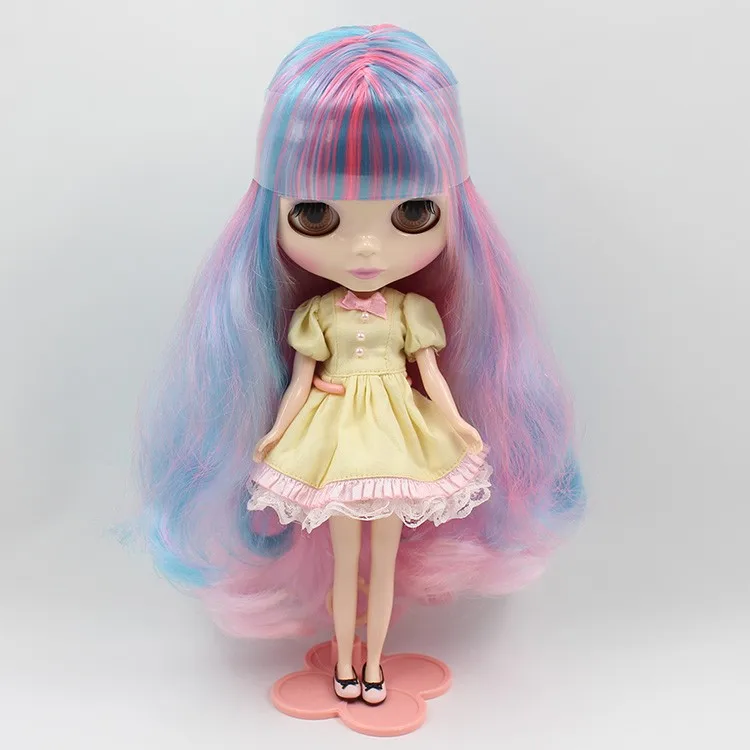 Фабрика Blyth кукла Обнаженная кукла длинные волнистые волосы смешанный цвет синий и розовый с челкой розовый рот 4 цвета для глаз подходит для DIY