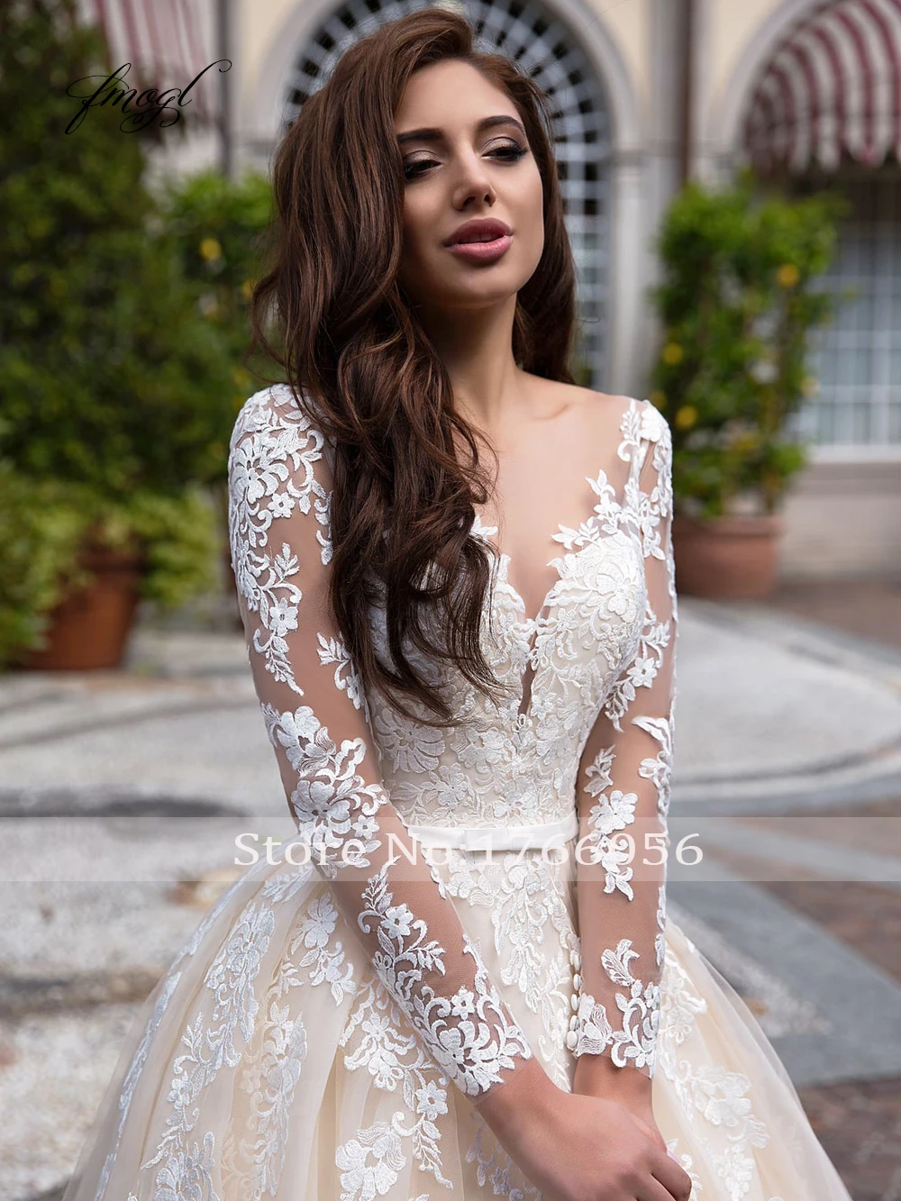 Fmogl элегантные иллюзионные винтажные Свадебные платья с длинным рукавом Роскошные свадебные платья трапециевидной формы с круглым вырезом и аппликацией