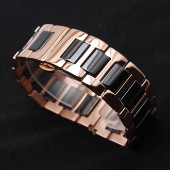 

New Black Ceramic Watchbands with Rose gold Stainless steel Solid Links 14mm 16mm 18mm 20mm 22mm Watches accessories promotion
