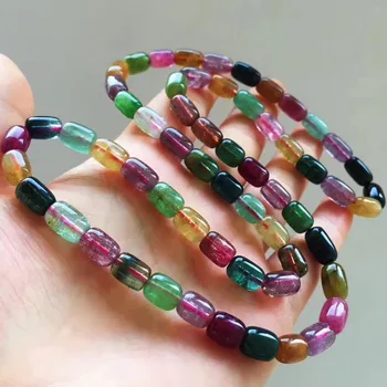 

Natural Colorful Tourmaline Crystal Clear Round Beads Bracelet AAAAA 10x7mm