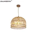 American Modern Crystal Pendant Light LED Circle Lustre Hanging Lamp Gold Bronze Home Lighting Pendant Dining Room Lights|Pendant Lights| | -