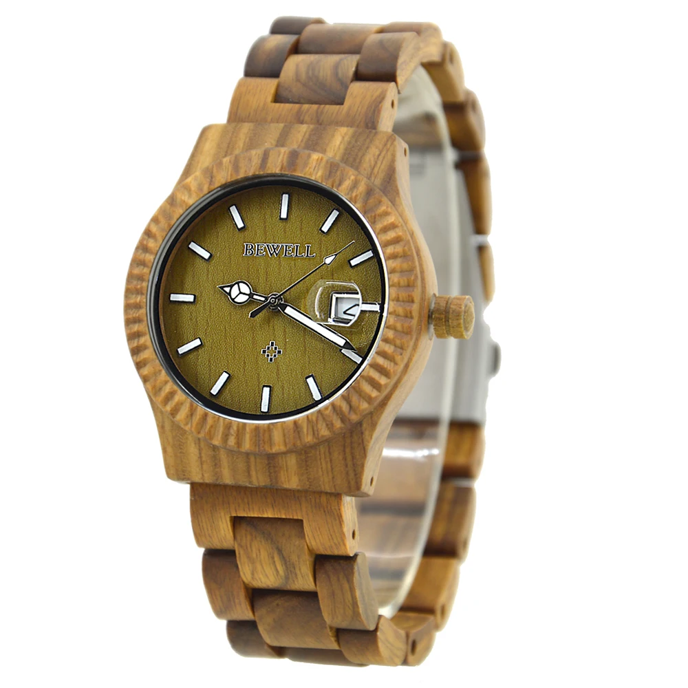 

Top Luxury Brand BEWELL Wooden Watch Japan Quartz Movement Man Wrist Watch Hands Calendar Water Resistance Watch ZS-064A