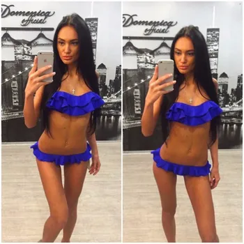 

2018 Ruffled Skirts Bikini Bandeau Swimwear Women Explosion models sexy micro swimsuit Flounce Halter Swimsuit Micro Biquini