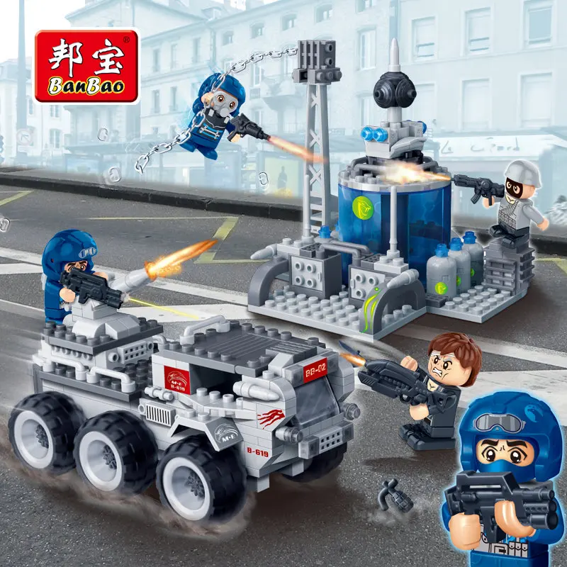 

BanBao Police Educational Building Blocks Toy For Children Gifts City Hero Weapon Stickers Compatible Legoe