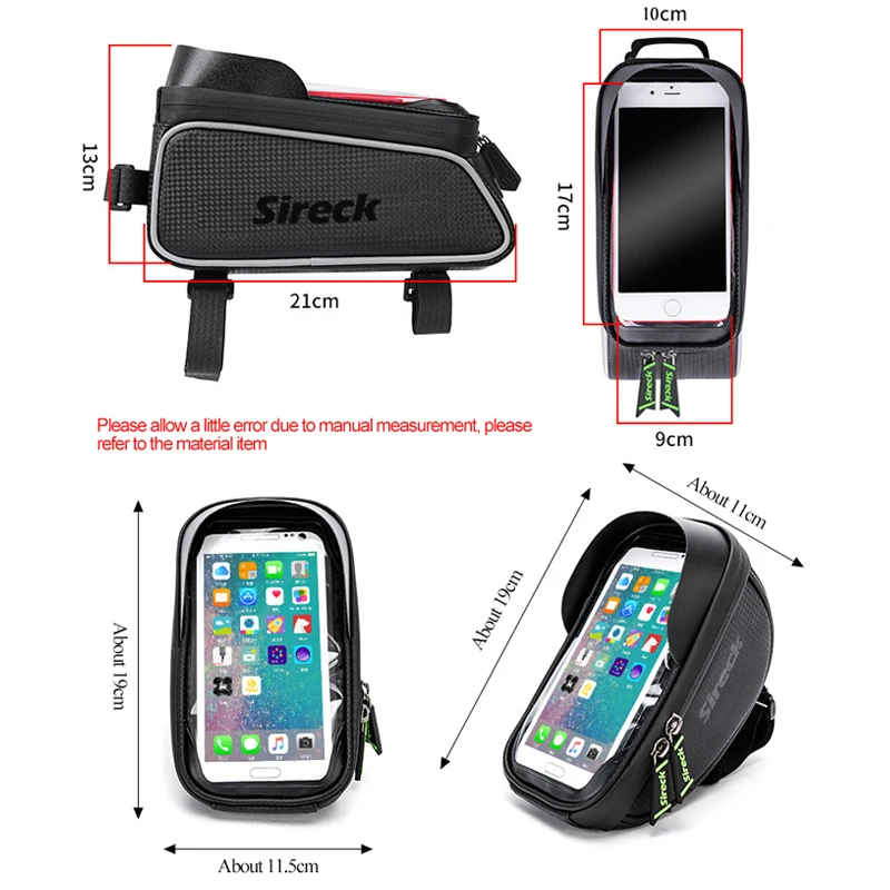 Sireck MTB Bike Bag Waterproof Bicycle Frame Saddle Bag 6.0'' Touchscreen Phone Case Cycling Handlebar Bag Bicycle Accessories