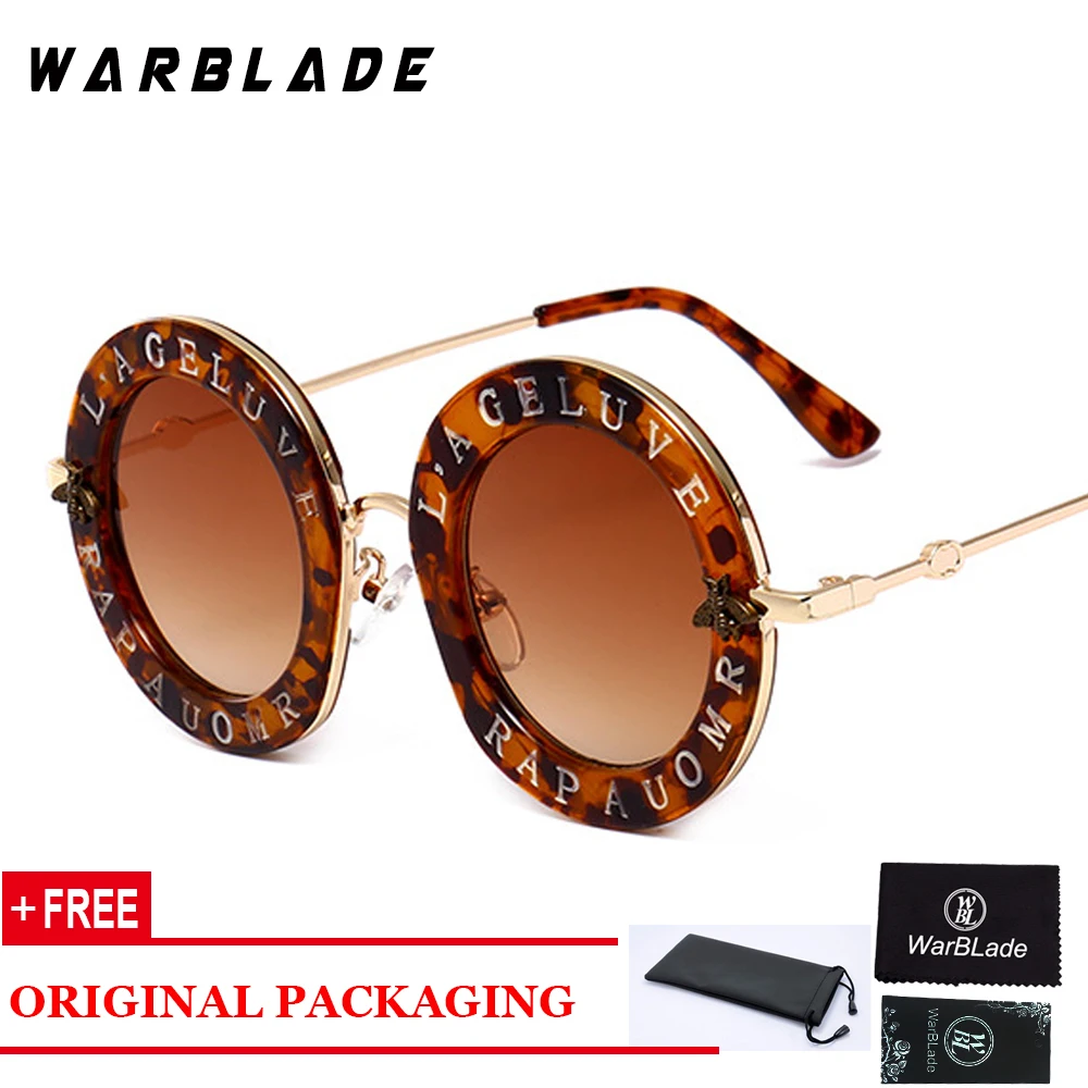 round sunglasses women WarBLade Retro Round English Letters Little Bees Sunglasses Fashion Brand Designer Metal Frame Sun Glasses Women Shades Oculos women's sunglasses Sunglasses