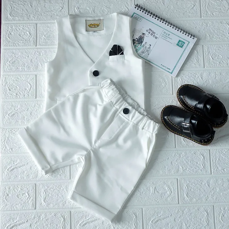 От 2 до 12 лет Детские Формальные Куртка летние хлопковые костюмы классический костюм для мальчика KS - Цвет: Белый