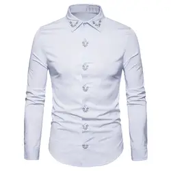 Camisa социальной masculina мужская рубашка длинный рукав; пуговицы Вышивка Вниз Рубашки Топы свободные хлопковые рубашки на пуговицах