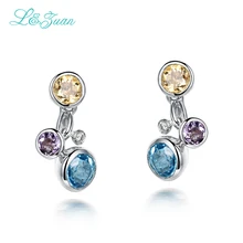 l&zuan 925 Sterling Silver Colorful Crystal 1.764ct Natural Topaz Crystal Elegant Fine Jewelry Christmas gift Earrings For Women