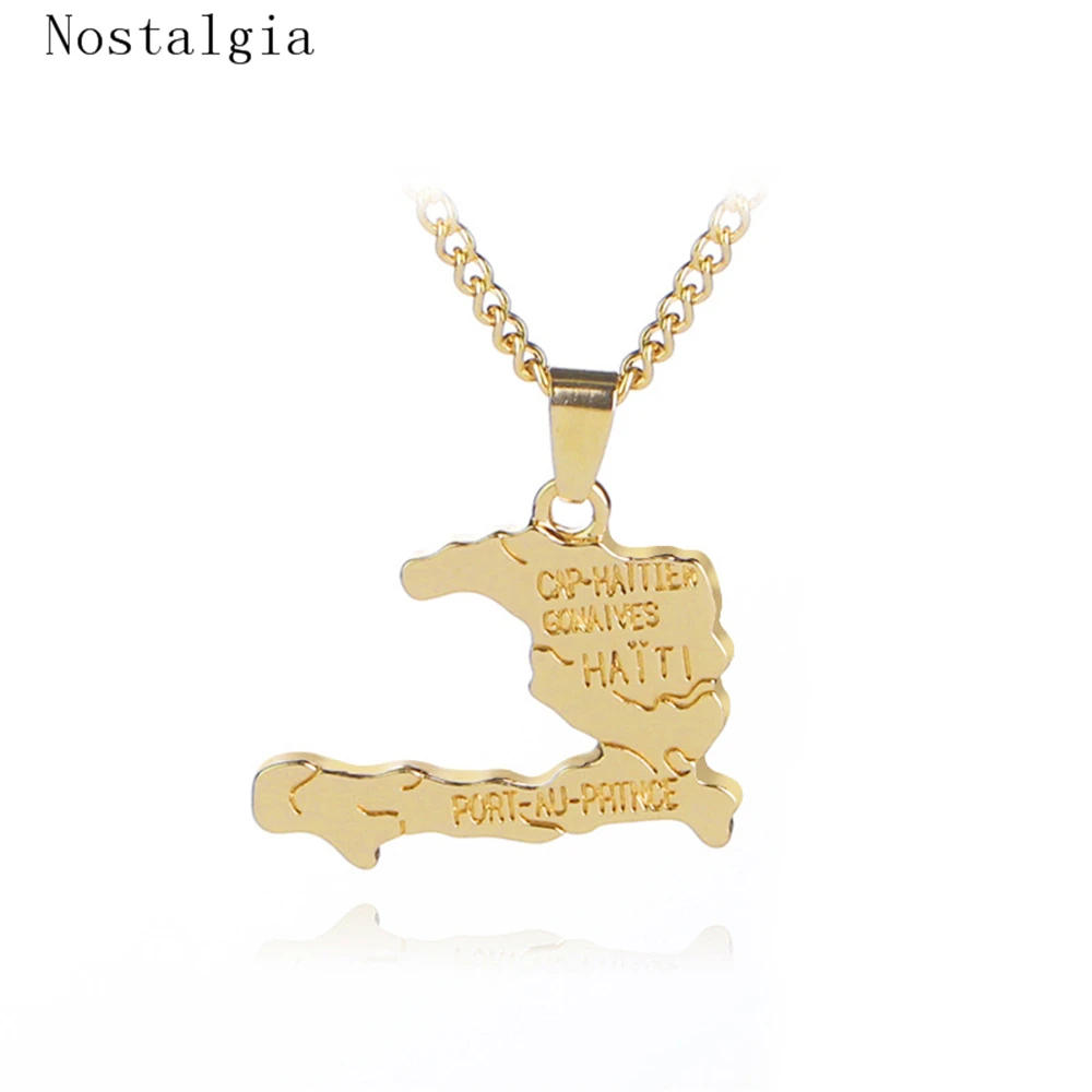 

New Haiti Map Necklace Pendants for Women/Girls,Ayiti Gold Color Jewelry Gifts Map of Haiti choker Necklace male Fashion Jewelry