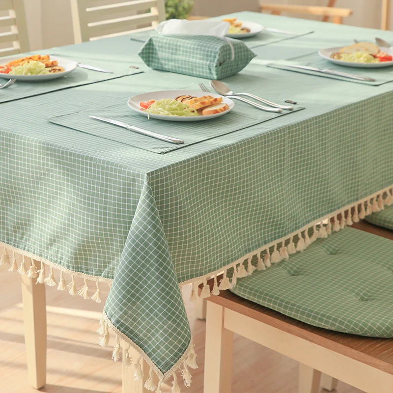  Japan Style Linen Cotton Tassel Table Cloth Rectangular Edge Tablecloth Letter Printed Dustproof Ta