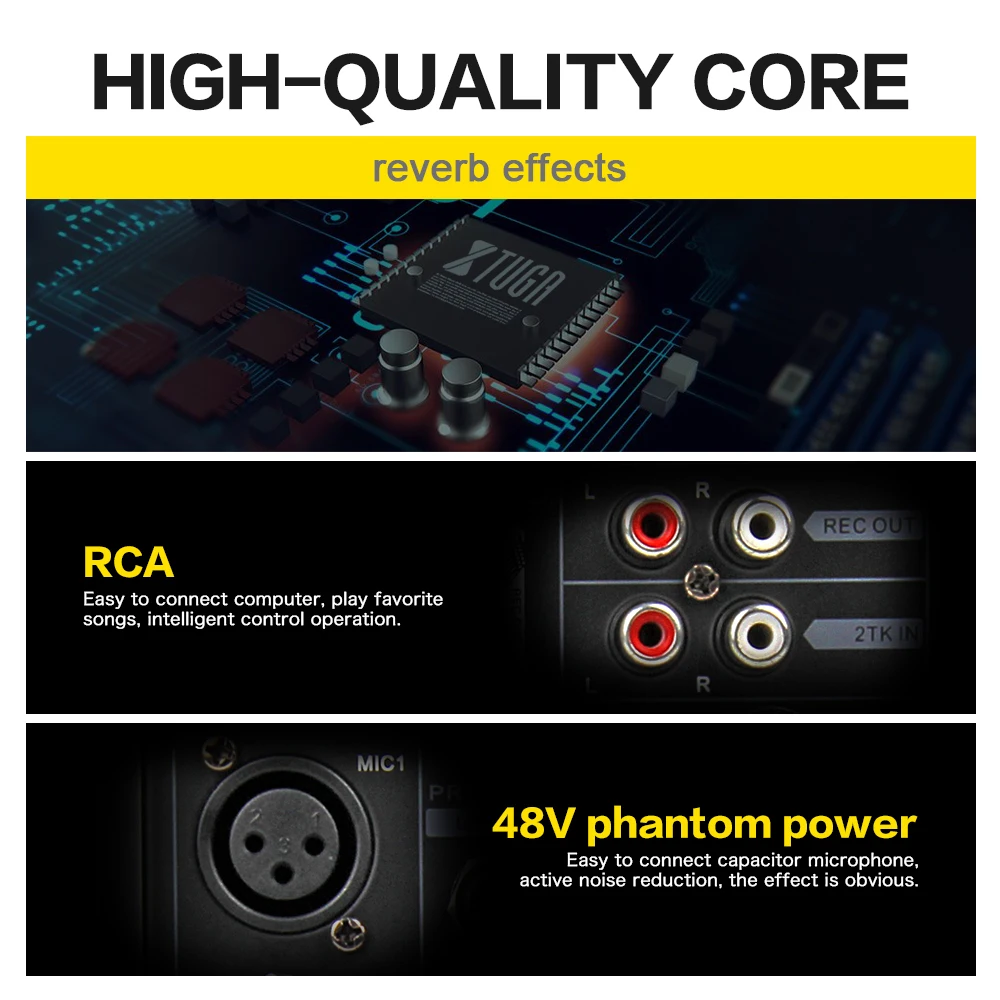 XTUGA MX5 5Channels 3-Band EQ Audio Music Mixer