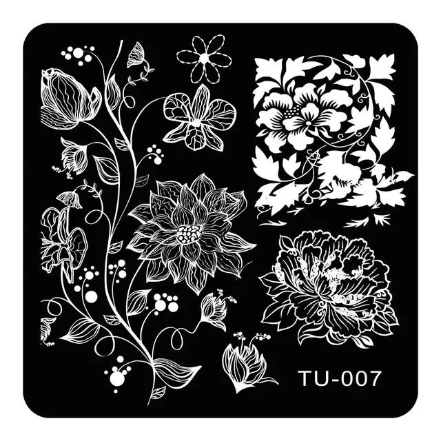 square nail art stamping plates peony vines designs stainless steel