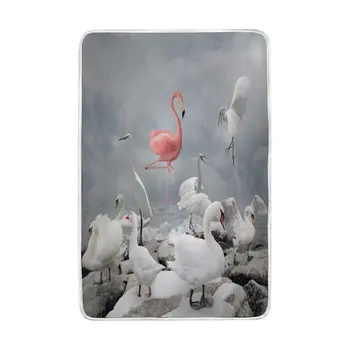 

Flamingo White Bird Grey Blanket Soft Warm Cozy Bed Couch Lightweight Polyester Microfiber Blanket