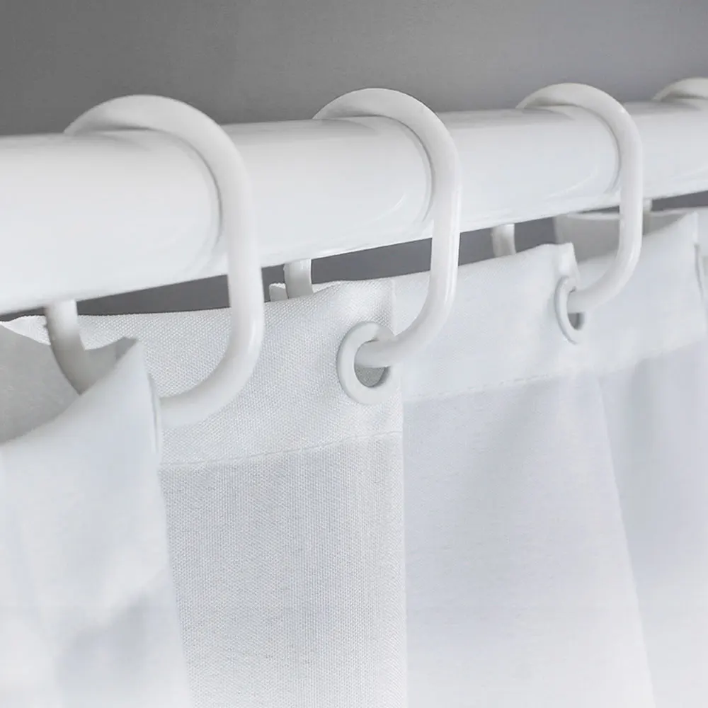 White Shower Curtain Waterproof Polyester With Hooks