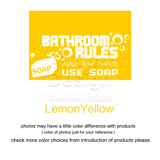 Diseño de arte Baño reglas para los niños Quote wall sticker home