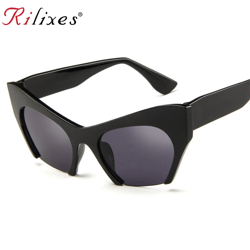 

RILIXE Half Frame Cat Eye Sunglasses Women Small Size Cool Fashion Brand Designer Eyewear Clear Colors Sun Glasses UV400 Goggle