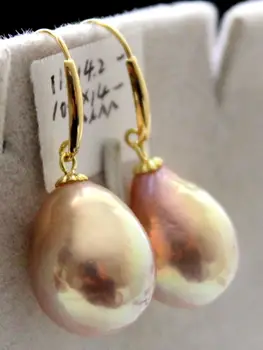 

a pair of 13-14mm natural south sea gold pink pearl earring14k