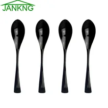 JANKNG 4 Pcs/Lot Black Dinner Spoon Flatware Set Stainless Steel Rice Soup Spoon Cutlery Ice Cream Coffee Salad Spoon Dinnerware