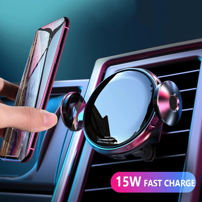 

15W 10W Wireless Car Charger Infrared Induction Automatic Clamping Fast Charging Phone Holder Mount for IPhone XS Max Samsung S8