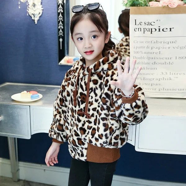 Коллекция года, зимнее пальто для девочек детское леопардовое пальто из искусственного меха теплая детская верхняя одежда Рождественский зимний костюм Одежда для девочек 4, 6, 8, 10, 12, 13 лет - Цвет: Leopard print