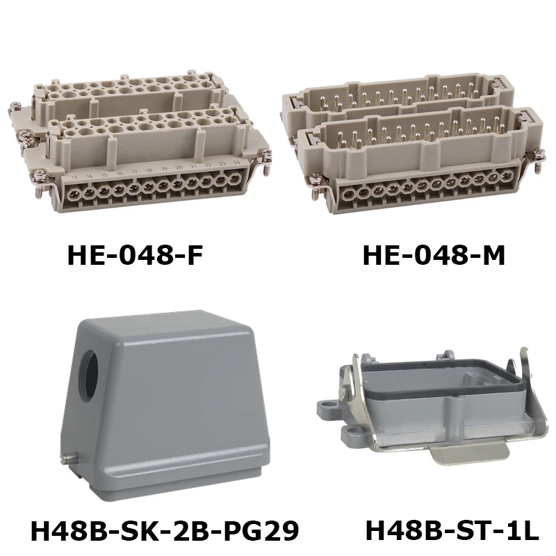 

HE-048 Whole set jack and plug Heavy Duty Connector 16A 500V with insert hood and housing 48 pin