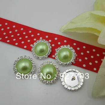 

(CM539 17mm)50pcs Round Green Pearl Clear Rhinestone Button