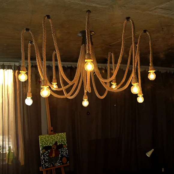 

Vintage Rope Pendant Lights Lamp Loft Creative Personality Industrial Lamp Edison Bulb American Style For Living Room decoration