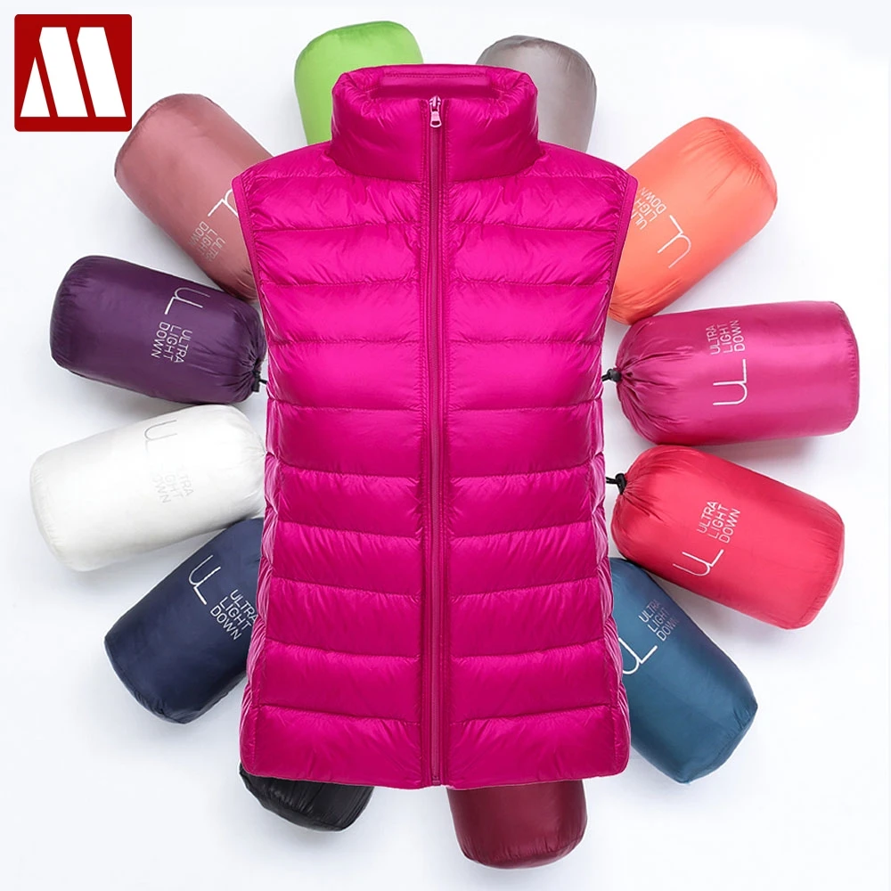 

90% white duck down coat women vests winter Ultra Light Duck Down Vest sleeveless Jacket Ladies waistcoat autumn red black vest