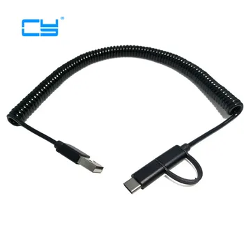 

3M/10ft Spring Usb3.1 Type-c Date Sync Charge Stretch Cord Cable And Micro Usb 5p Flexible wire for Letv Huawei LG Mobile Phones