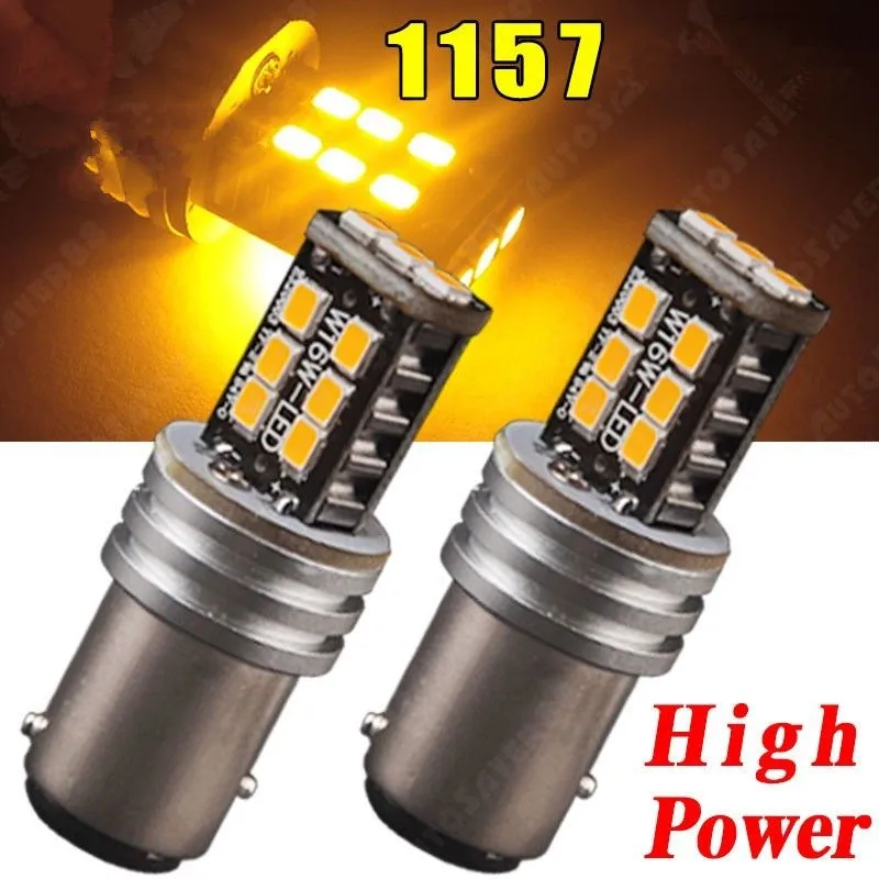 

XYIVYG 2PCS 1157 P21/5W 2835 High Power 7W Turn Signal Blinker BAY15D Amber Yellow LED Light Error Free Bulb Lamp