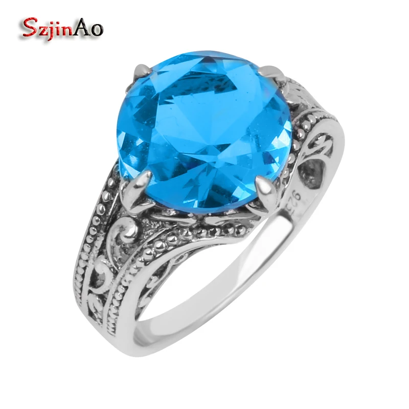 

Szjinao Wholesale Sales Fashion Perle DE Culture Antiques Blue Topaz Jewelry Blue Stone Women 925 Sterling Silver Ring