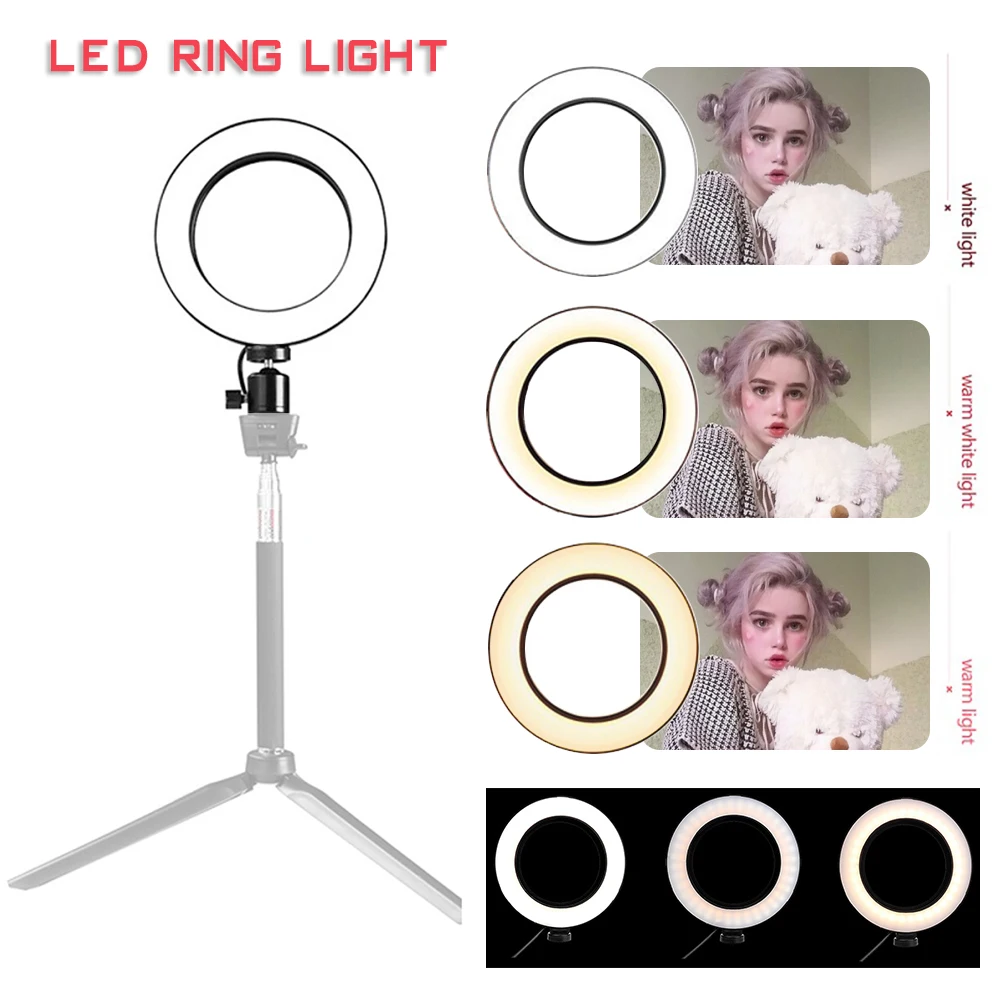 

LED Ring Light Selfie Makeup Photography Full Light 3 Color 10 Adjustable Brightness Youtuber Video Live Streaming LED Ring Lamp
