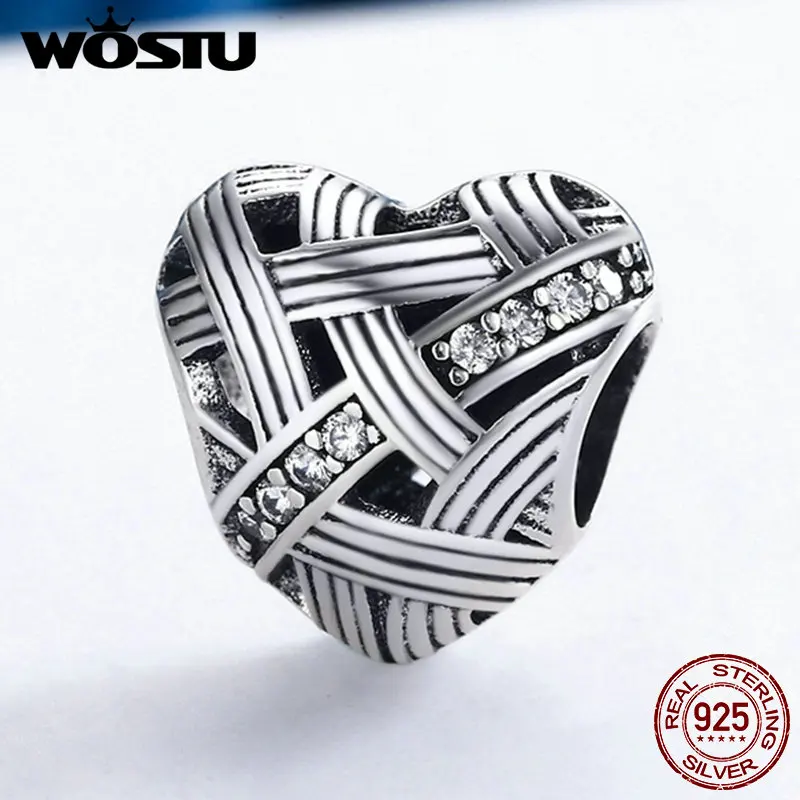 

WOSTU Vintage 925 Sterling Silver Twining Heart Beads Fit Original WST Charm Bracelet DIY Jewelry Accessories Gift FIC165