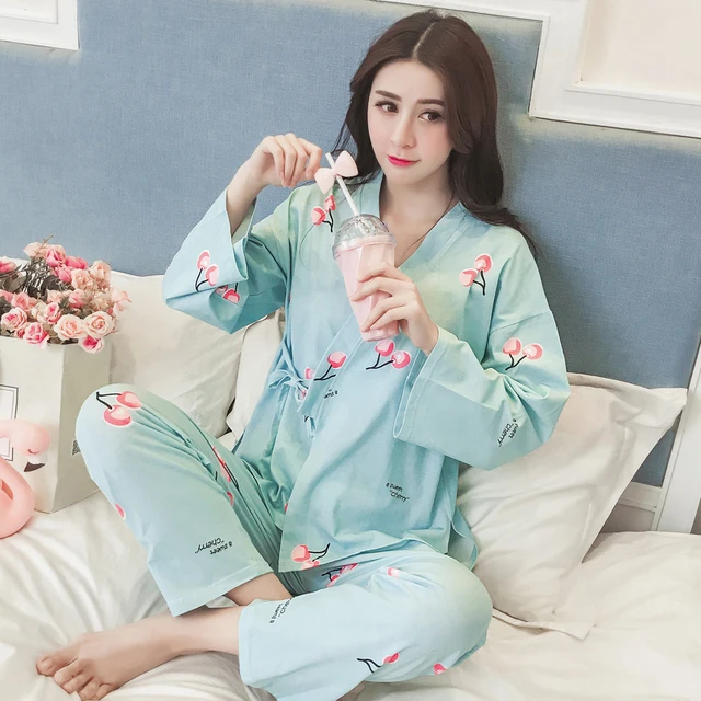 2019 summer cotton japanese pajamas sets yukata girl simple kimono loose style women steam