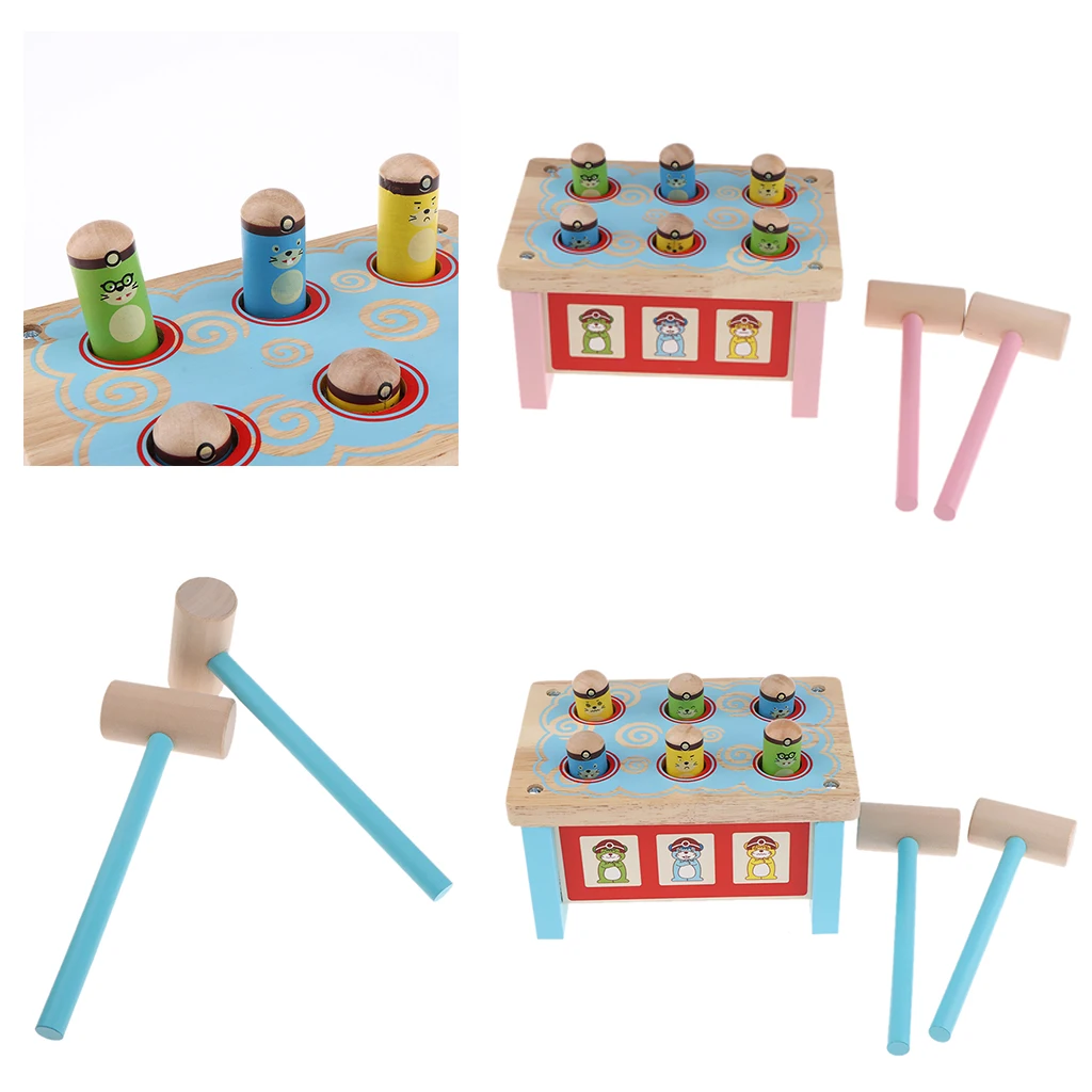 Pound Tap Bench with 2 Wallets Durable Wooden Pounding Toy for Toddlers, Multifunctional Bright Colours