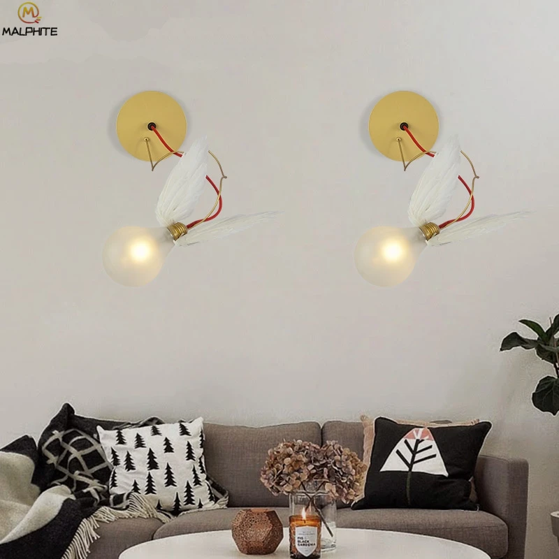 Lâmpada de Parede Nordic Anjo Pena Cobre Enrolamento Ajustável Luz Parede Restaurante Decoração Industrial Iluminação Luminária Led Fio 10 restaurante decoração industrial iluminação luminária