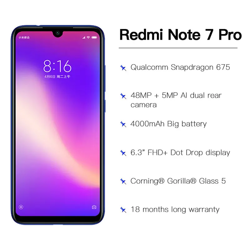Телефон сотовый Xiaomi Redmi Note 7 Pro глобальная прошивка 6 ГБ 128 восьмиядерный процессор