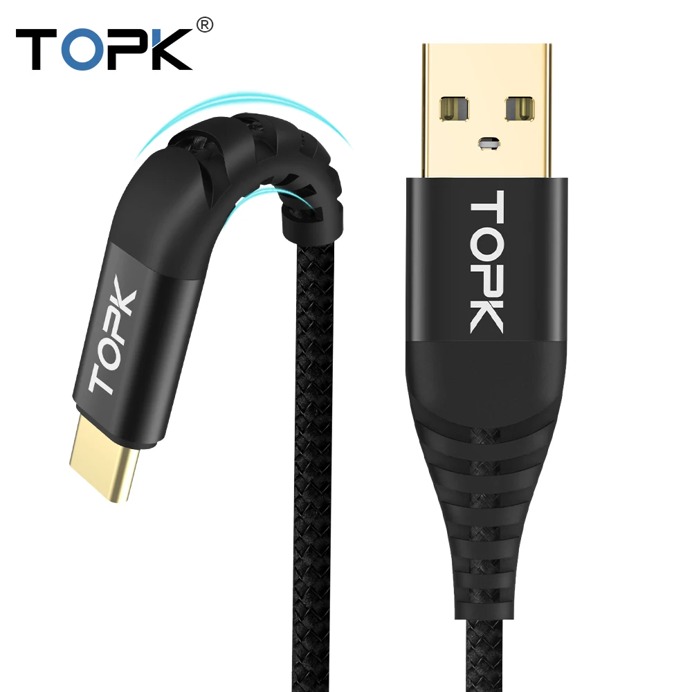 TOPK 1 м(3 фута) usb type-C кабель для samsung S9 S8 type-C кабель для передачи данных для Xiaomi Mi6 мобильный телефон USB кабель USB-C