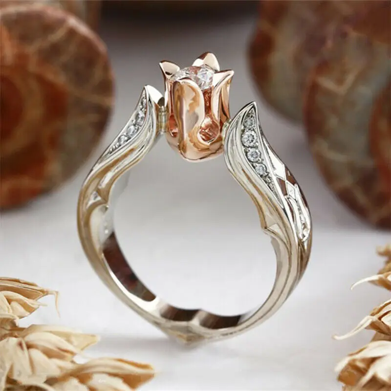 

Solid Silver 925 Rose Flower Ring Ladies Womens Valentine's Day Gift Band Rings Jewelry Glamour Gift