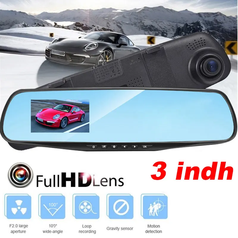Car Dvr Automobile Loop Recording CAMERA Durable Circular Rear View Mirror AV out 3.0 Inch HD TFT Display | Автомобили и